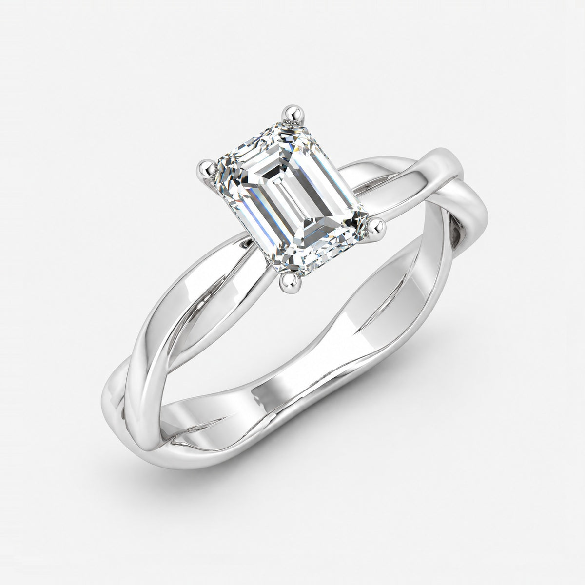 Twisted IGI Certified Classic Solitaire Emerald Diamond Engagement Ring in Gold & Platinum