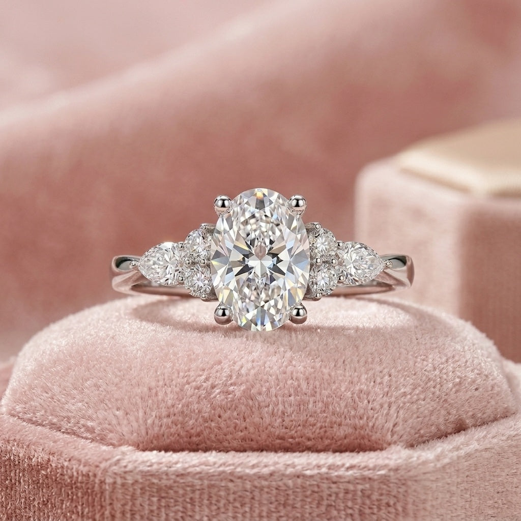 IGI 3.00CT Oval Lab Diamond Engagement Ring - ( Platinum and 18k Gold)