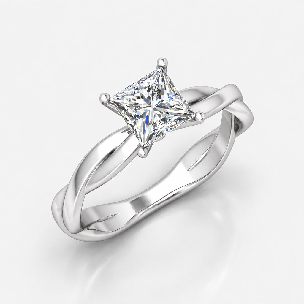 Twisted IGI Certified 2.00Ct Solitaire Engagement Women's Ring Princess Diamond in Gold & Platinum