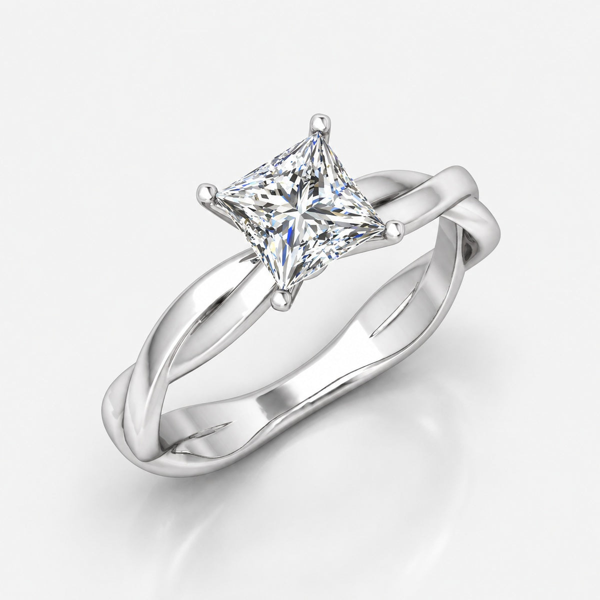 Twisted IGI Certified 2.00Ct Solitaire Engagement Women's Ring Princess Diamond in Gold & Platinum