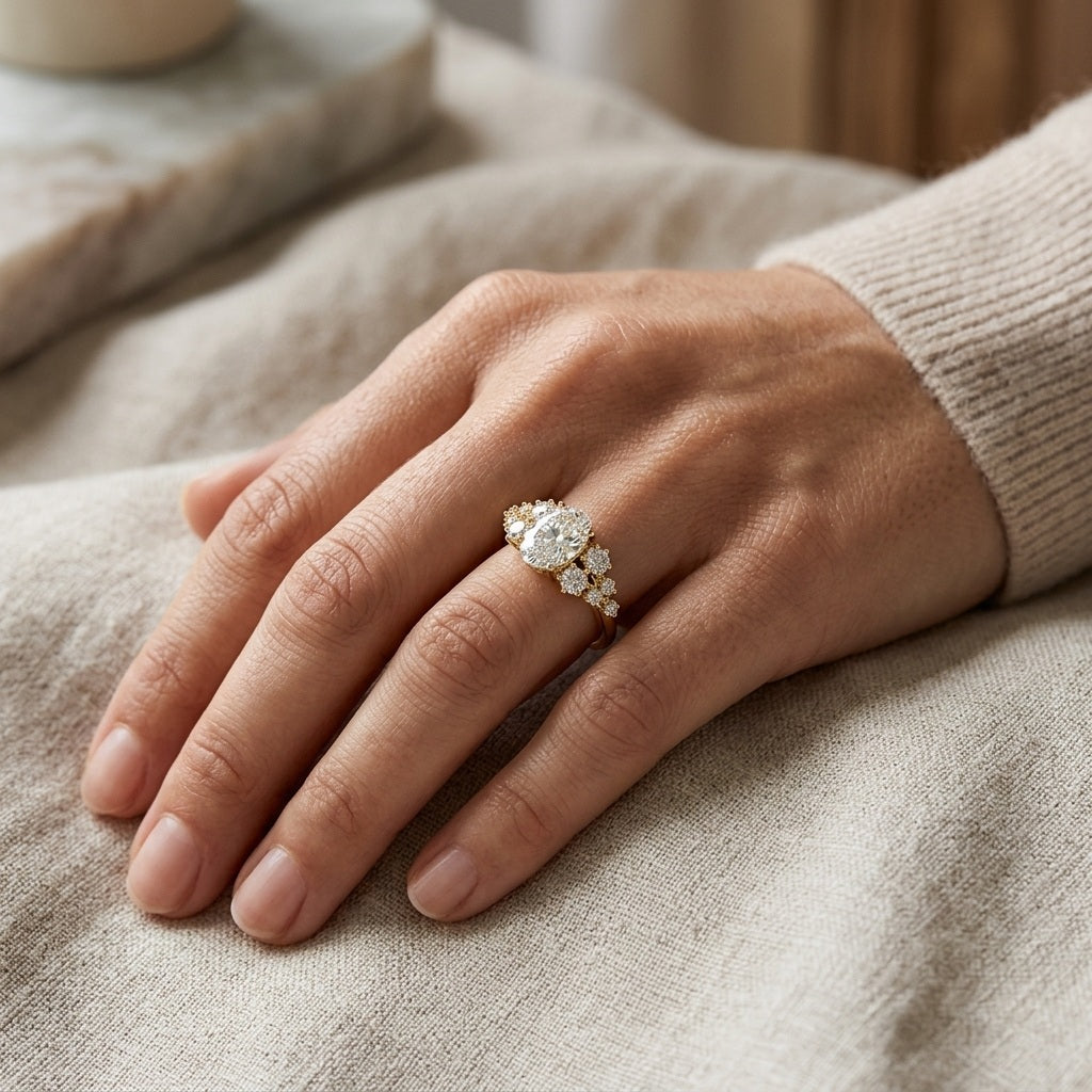 IGI Certified Oval Lab Diamond Designer Engagement Ring - E/VS