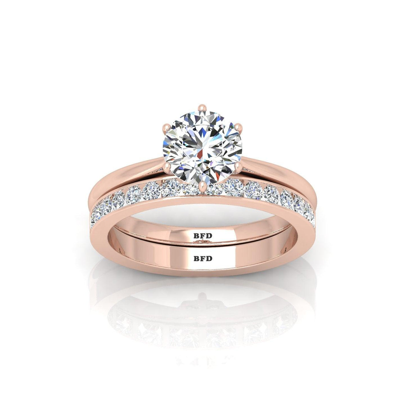 Certified 6 Claw Round Diamond Solitaire Ring With Matching Band