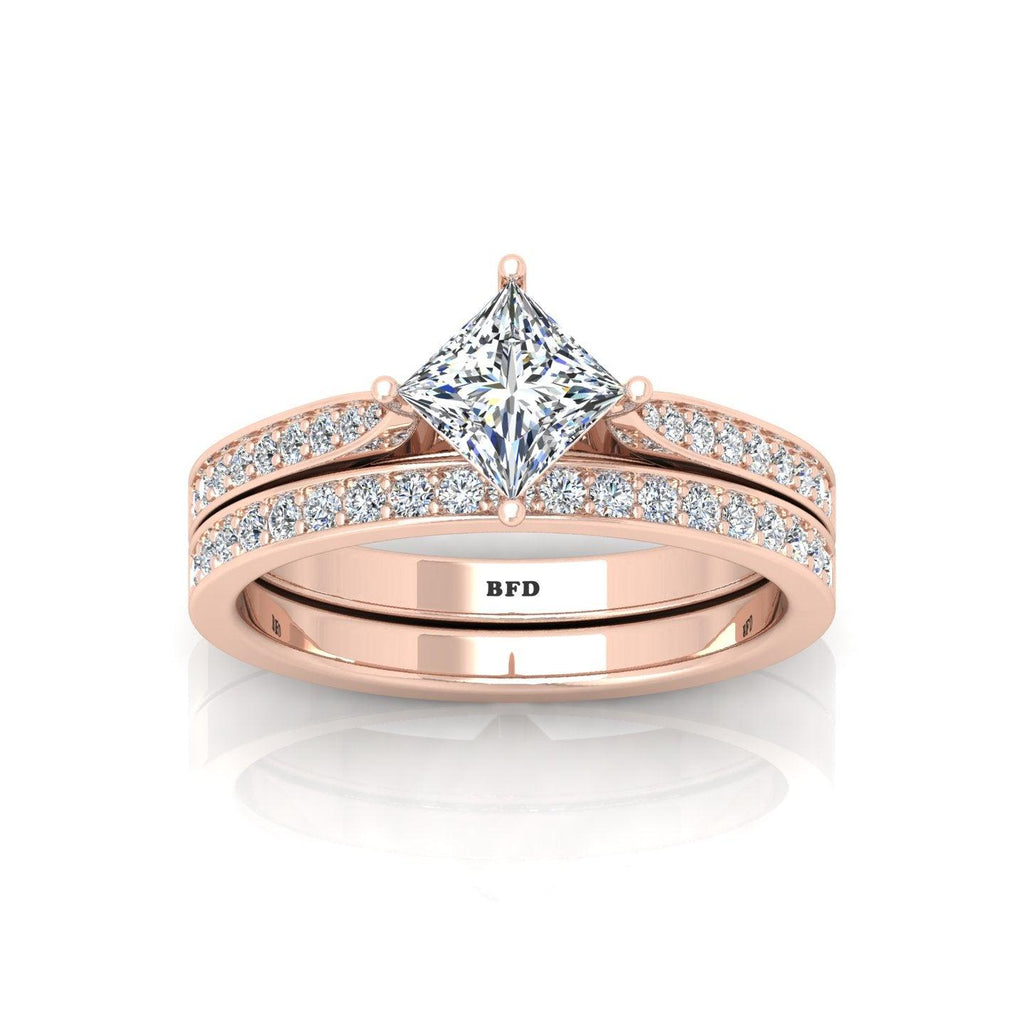 Certified Princess Diamond Engagement Ring With Diamond Matching Band 1.50Carat