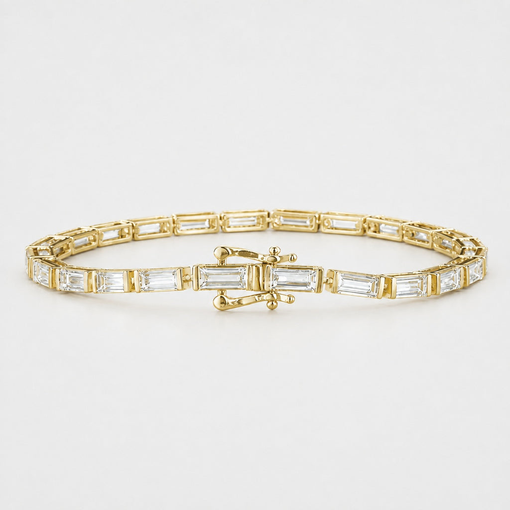 Bar-Set Baguette Lab-Grown Diamond Tennis Bracelet in Gold & Platinum (5–10ct)