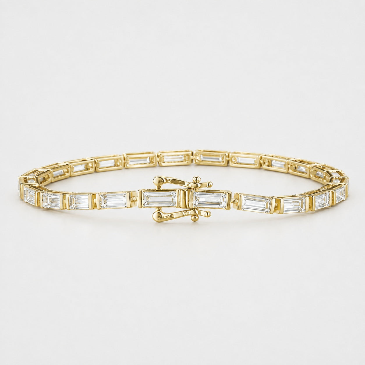 Bar-Set Baguette Lab-Grown Diamond Tennis Bracelet in Gold & Platinum (5–10ct)
