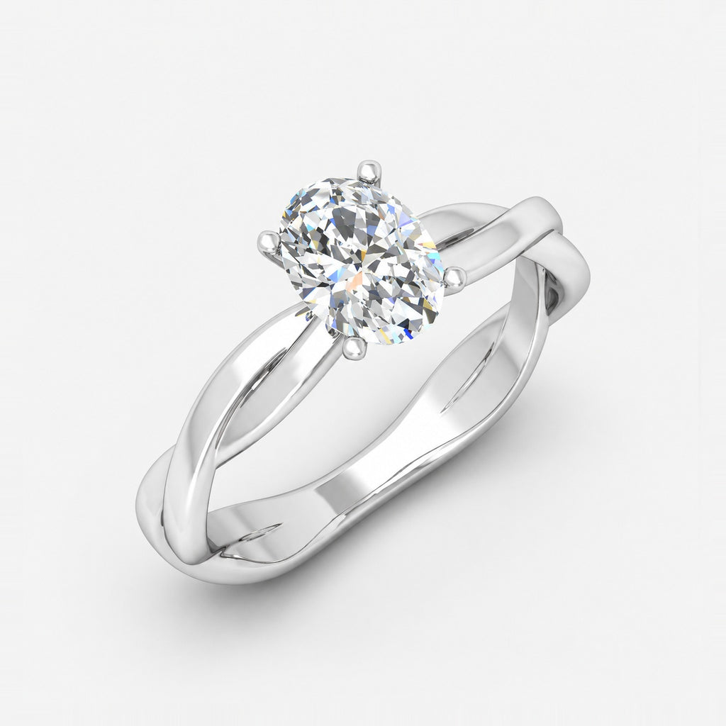 IGI Certified Oval Diamond 2.00Ct Floral Asymmetrical Twist Engagement Ring in Gold & Platinum