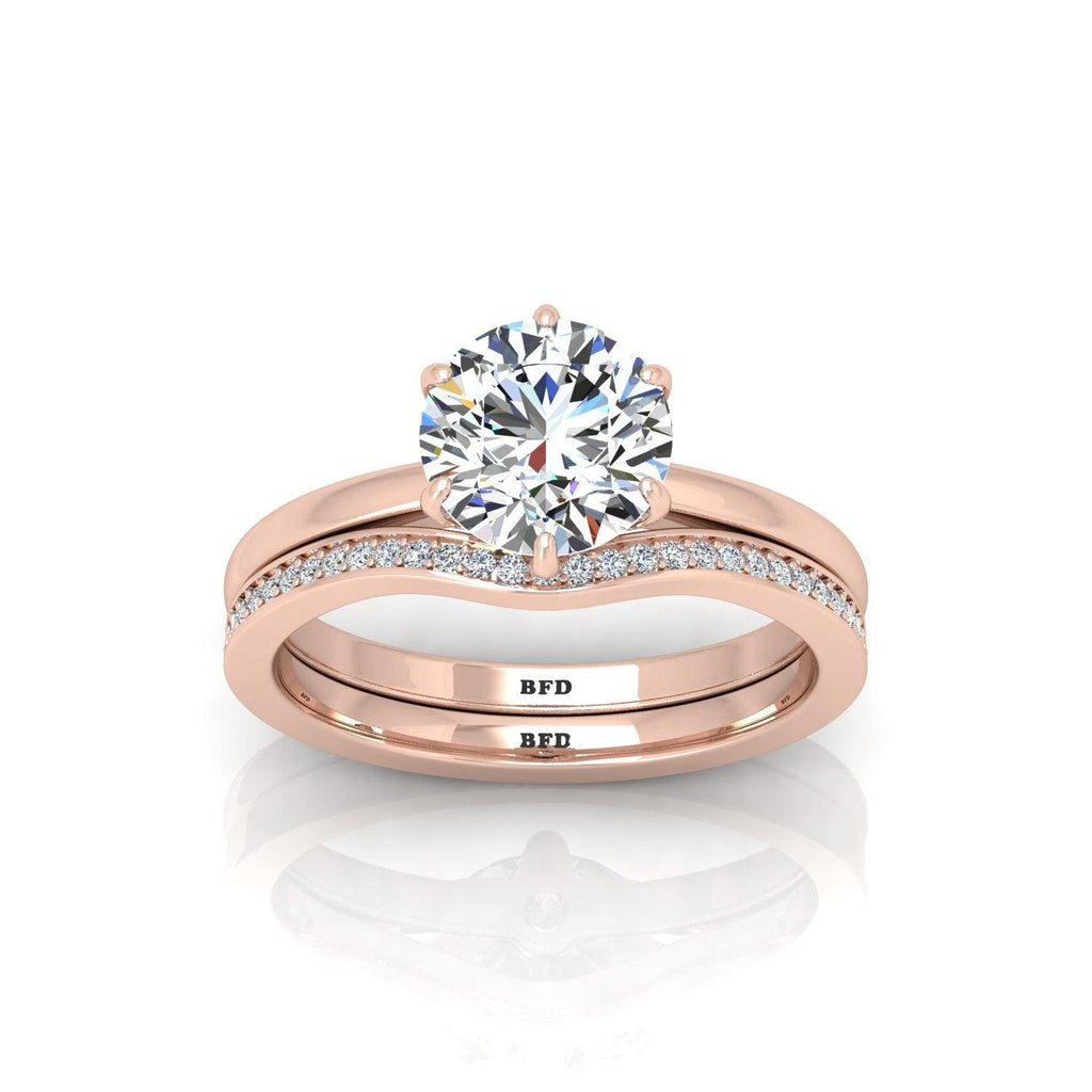 Certified 6 Claw Round Diamond Solitaire Ring With Matching Band