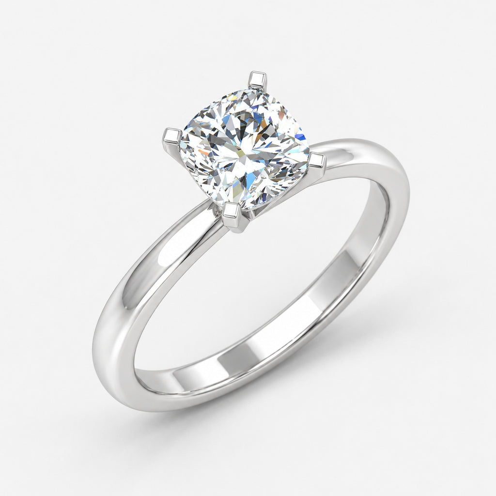 IGI Certified Classic Cushion Diamond Solitaire Engagement Ring in Gold & Platinum