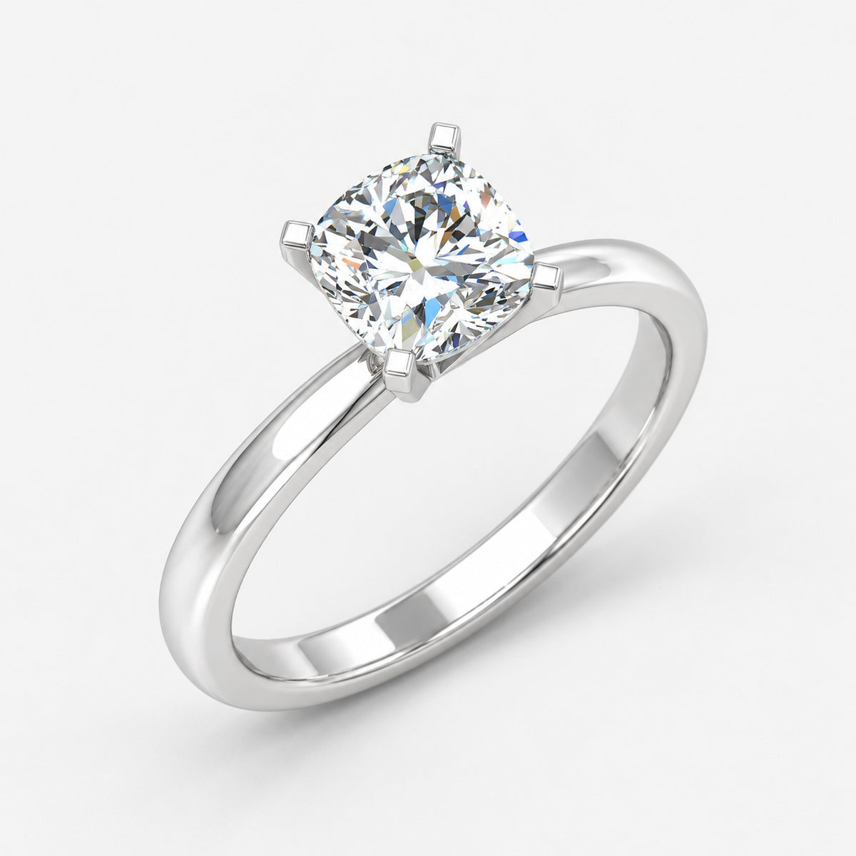 IGI Certified Classic Cushion Diamond Solitaire Engagement Ring in Gold & Platinum