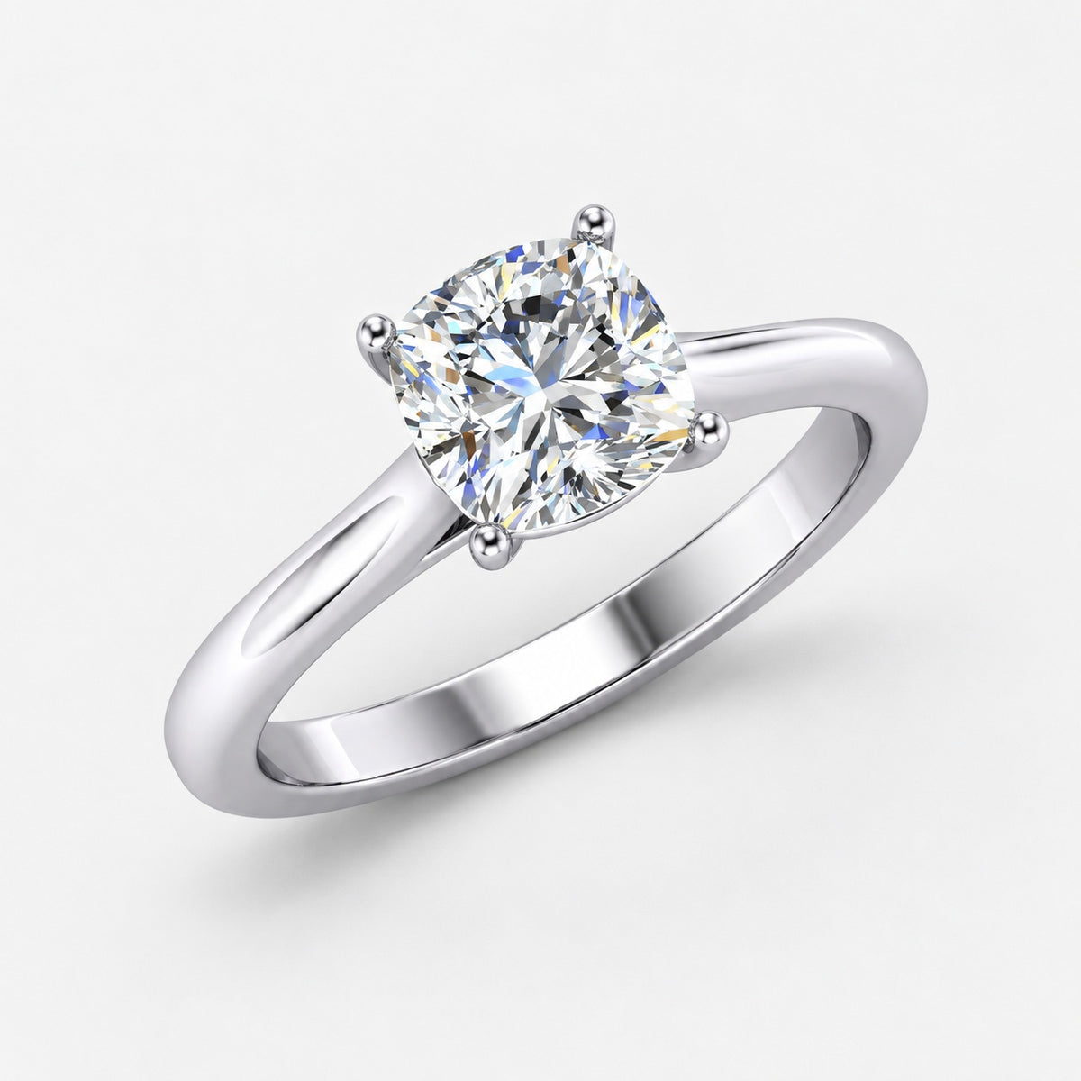 IGI Certified Classic Claw Setting Cushion Diamond Solitaire Engagement Ring in Gold & Platinum