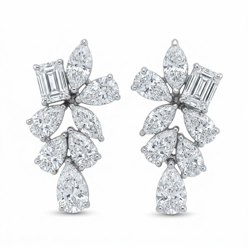 2.50 Carat D/VS Multi Shape Lab Grown Diamond Dangle Earrings White Gold - Screw Back