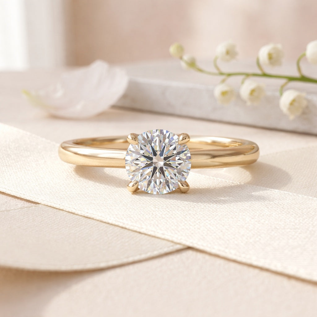 GIA Certified 1.10CT G/VS2 Round Diamond Hidden Halo Engagement Ring