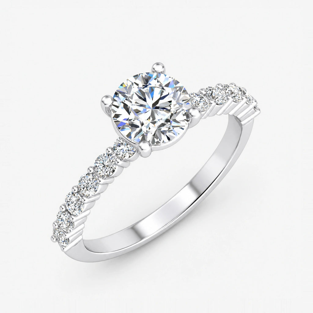IGI Certified Lab Grown Classic Round Brilliant Cut Diamond Engagement Ring with a Pavé Band in Gold & Platinum – 1–5Ct