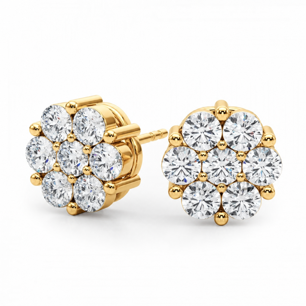 2.00 Carat D/VS Lab Diamond Cluster Earrings in Gold