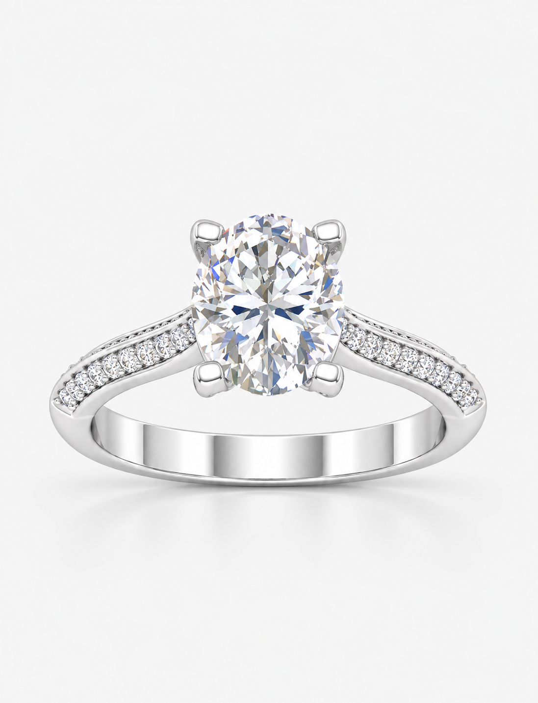 IGI Certified Oval-Cut Diamond Solitaire Engagement Ring with Pavé Band in Gold & Platinum