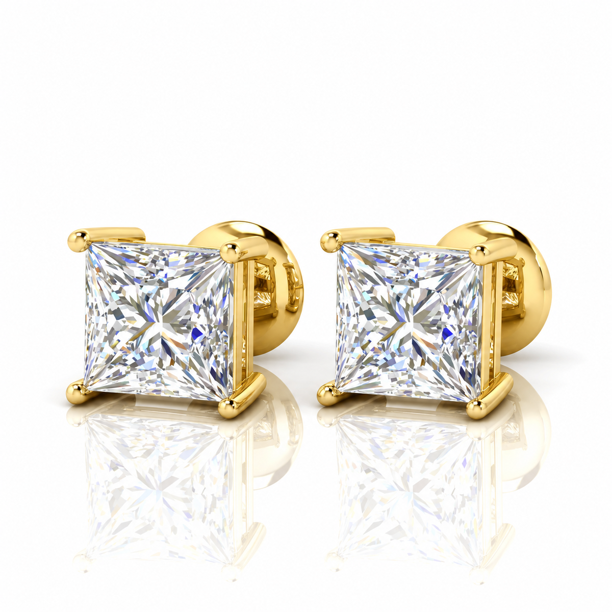 Princess Cut Diamond Stud Earrings D / VVS2 4.00 Carat  IGI Certified Lab Grown Diamond  In 18K Yellow Gold