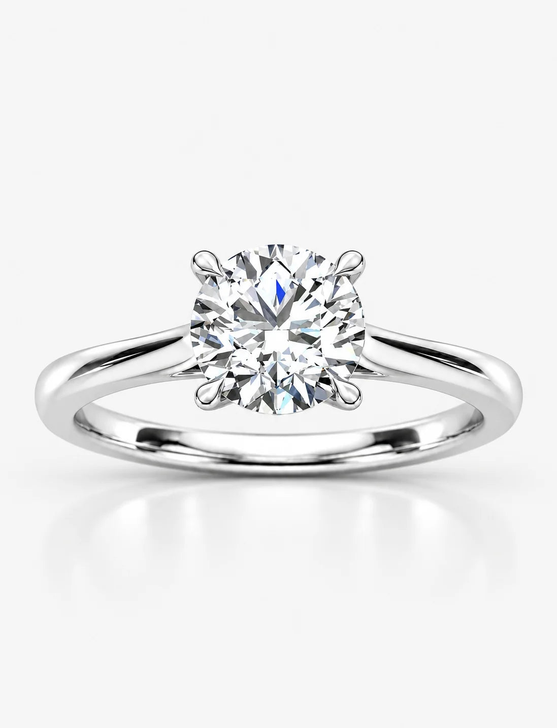 Round Diamond Four Claw Solitaire Engagement Ring Lab Grown in Gold & Platinum