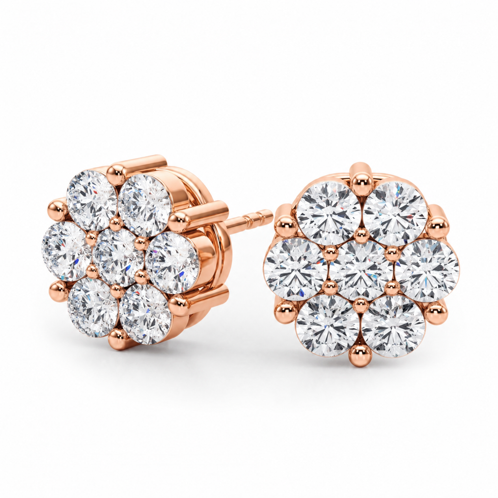2.00 Carat D/VS Lab Diamond Cluster Earrings in Gold