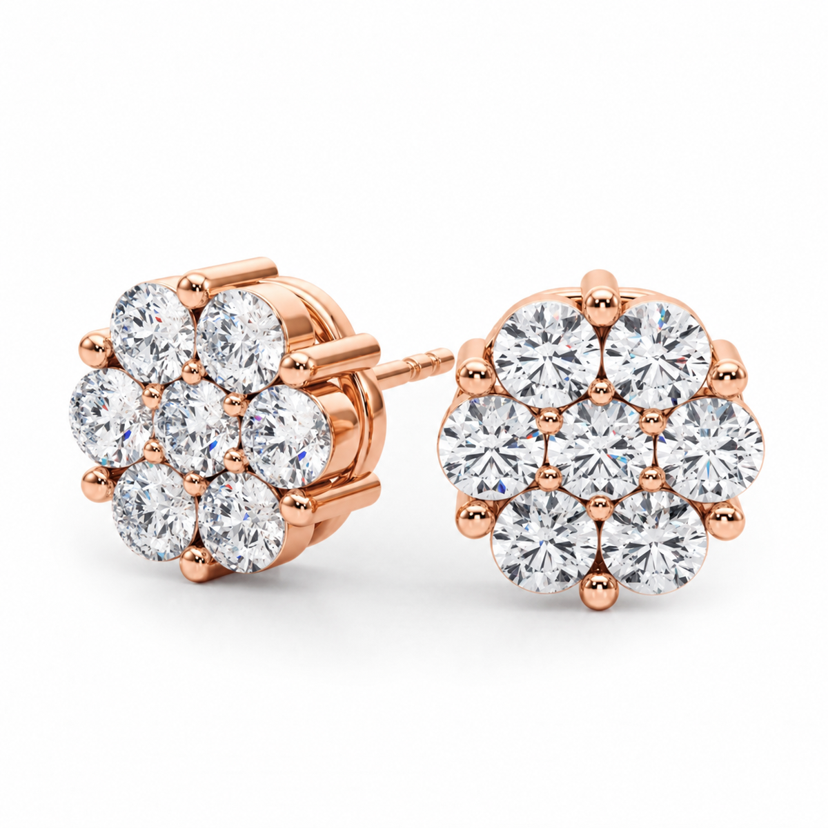 2.00 Carat D/VS Lab Diamond Cluster Earrings in Gold