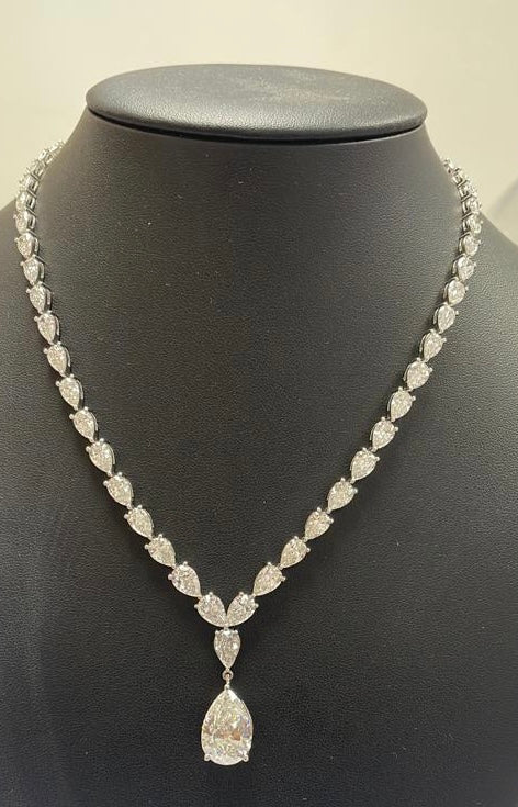 34.00 CT F/VS PEAR DIAMOND TENNIS NECKLACE IN 18K WHITE GOLD