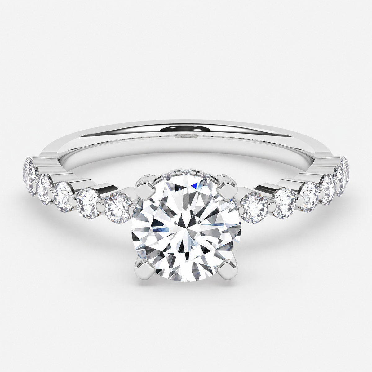 Round Diamond Engagement Ring Platinum Labgrown 2.10 Ct Solitaire with side Diamond