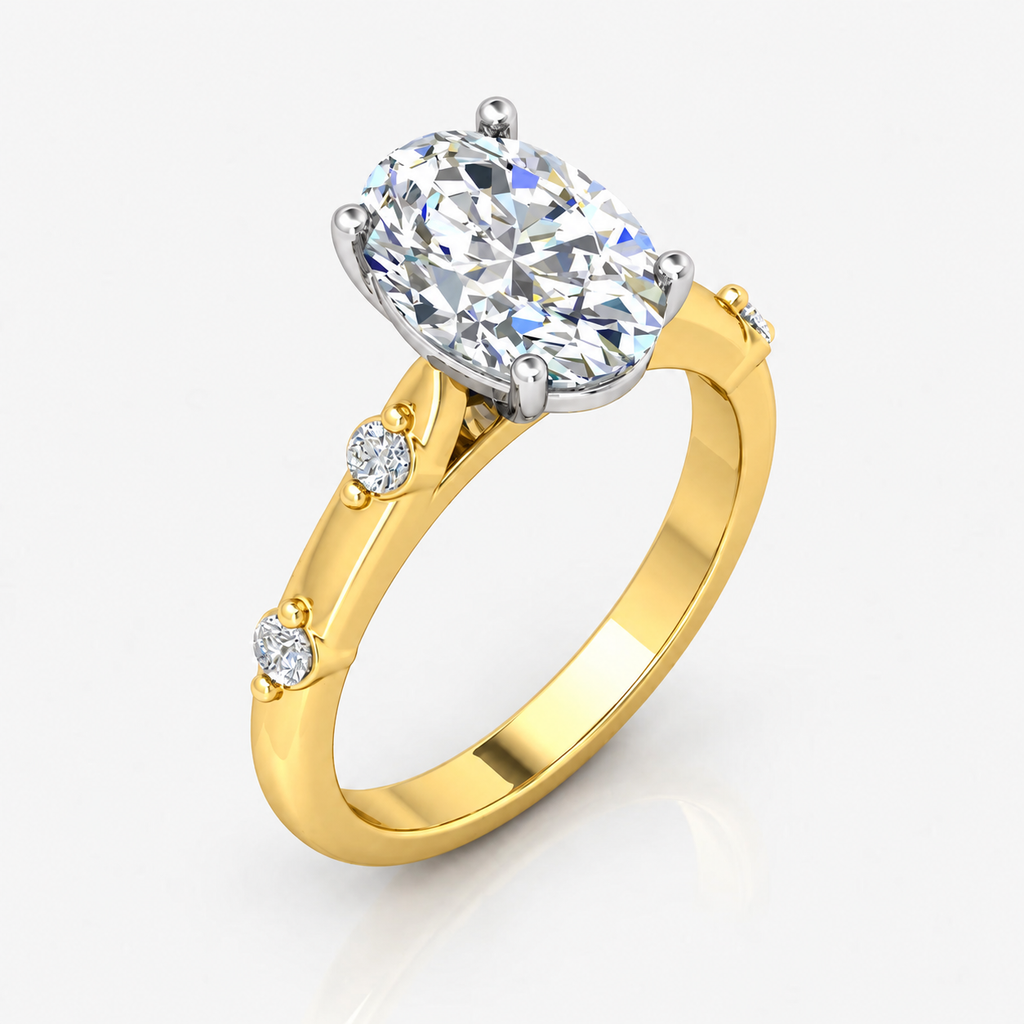 IGI Certified Oval-Cut Diamond Engagement Ring with Spaced Shared-Prong Side Accents in Platinum & Gold