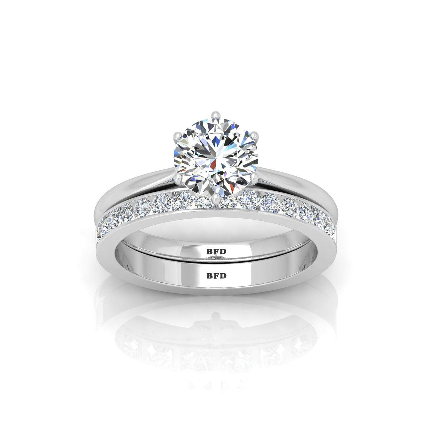 Certified 6 Claw Round Diamond Solitaire Ring With Matching Band