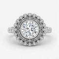 IGI Certified Lab Grown Miligrain Vintage Inspired Round Cut Filigree Halo Diamond Engagement Ring in Gold & Platinum - 1-5ct