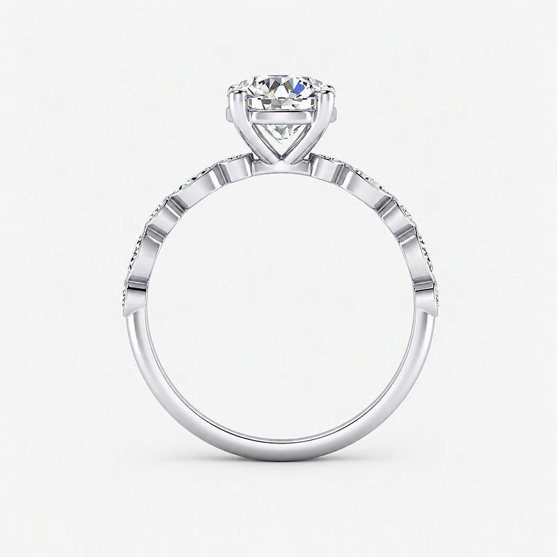 IGI Certified Lab Grown Solitaire Engagement Ring with Alternating Marquise & Round Diamond Accents in Gold & Platinum – 1–5Ct