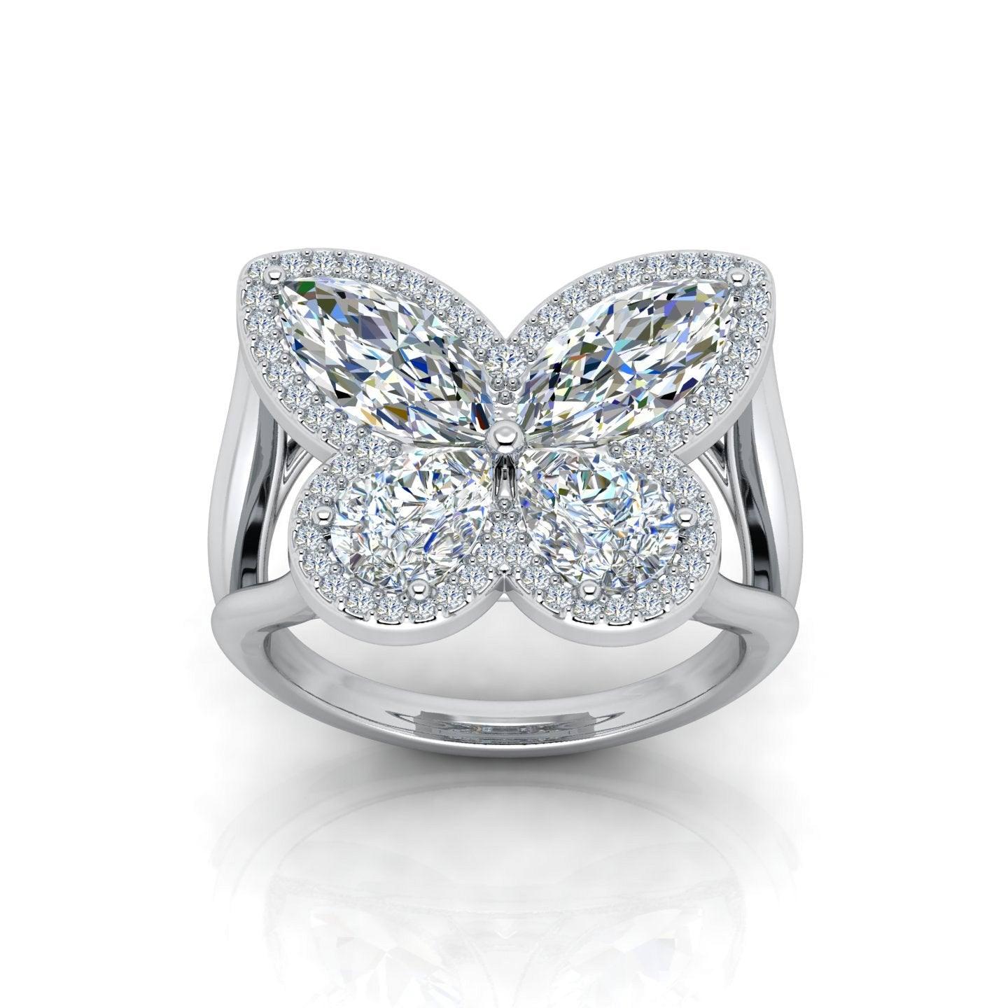 D/VS 4.00 Carat Butterfly Design Vintage Look Engagement Ring - amadadiamonds