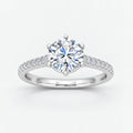 IGI Certified Lab Grown Round Brilliant Cut Diamond Solitaire Engagement Ring with Pavé Band in Gold & Platinum - 1-5ct