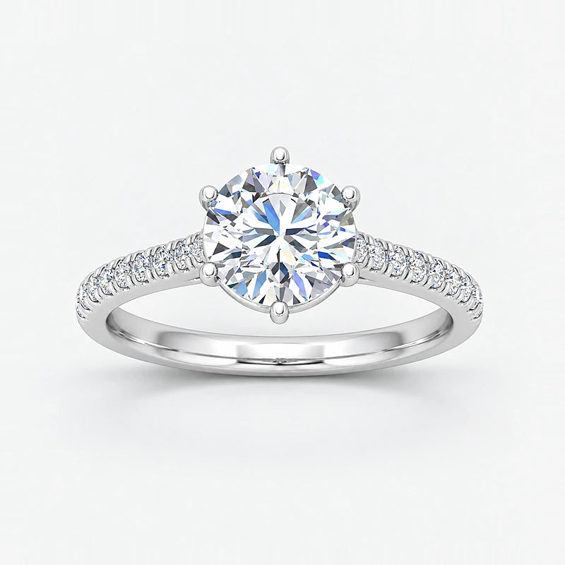 IGI Certified Lab Grown Round Brilliant Cut Diamond Solitaire Engagement Ring with Pavé Band in Gold & Platinum - 1-5ct