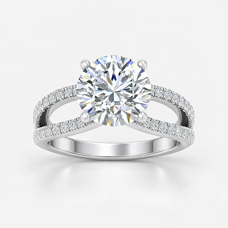 IGI Certified Lab Grown Round Diamond Solitaire Split Shank Engagement Ring with Side Round Diamonds in Gold & Platinum - 1-5ct