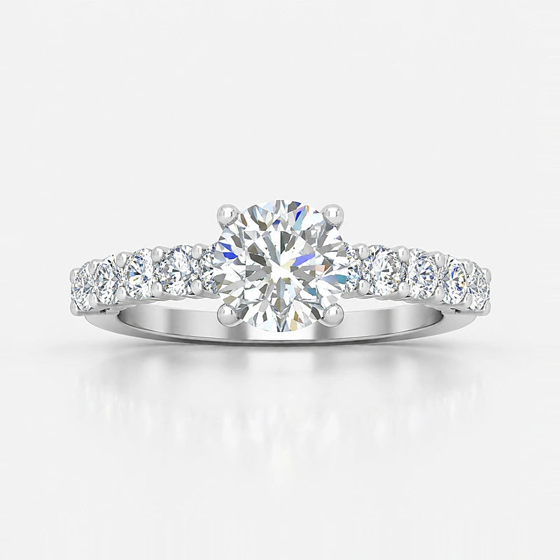 IGI Certified Lab Grown Round Brilliant Cut Diamond Solitaire Engagement Ring with Side Diamond Accents in Gold & Platinum - 1-5ct