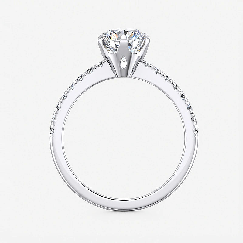 IGI Certified Lab Grown Round Diamond Prong & Pavé Side-Stone Engagement Ring in Gold & Platinum - 1-5ct