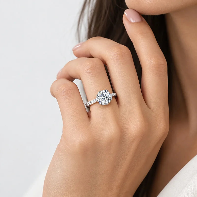 IGI Certified Lab Grown Round Diamond Solitaire Pavé Side-Stone Engagement Ring in Gold & Platinum - 1-5ct