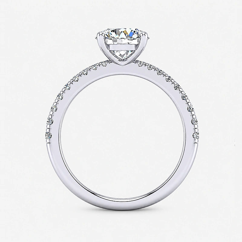 IGI Certified Lab Grown Classic Round Brilliant Solitaire Diamond Engagement Ring with Pavé Band in Gold & Platinum - 1-5ct