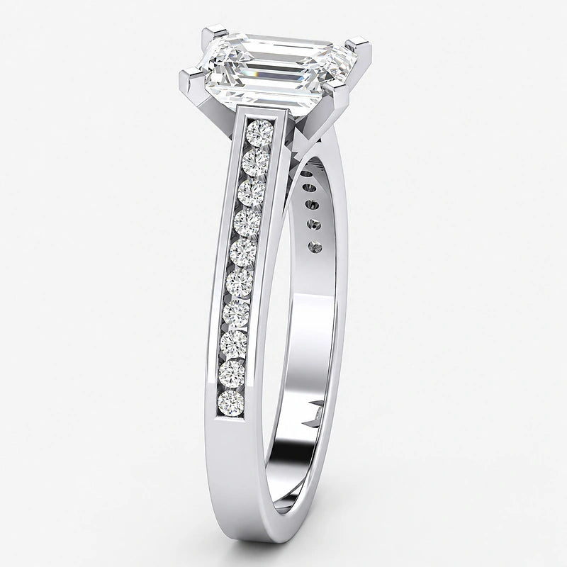 IGI Certified Lab Grown Emerald Cut & Round Diamond Claw & Channel Set Engagement Ring in Gold & Platinum – 1–4Ct