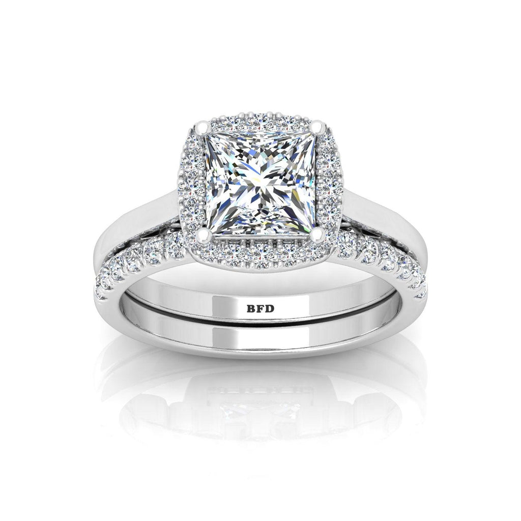 Certified Princess Diamond Halo Engagement Ring With Diamond Matching Band 1.50Carat