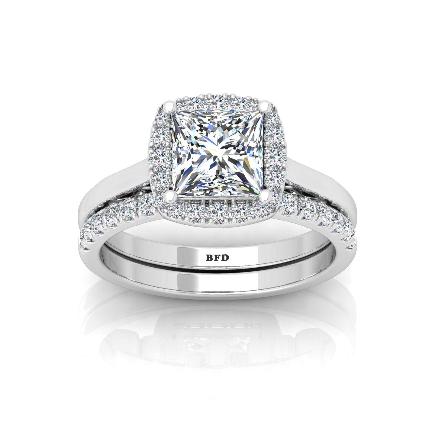 Certified Princess Diamond Halo Engagement Ring With Diamond Matching Band 1.50Carat