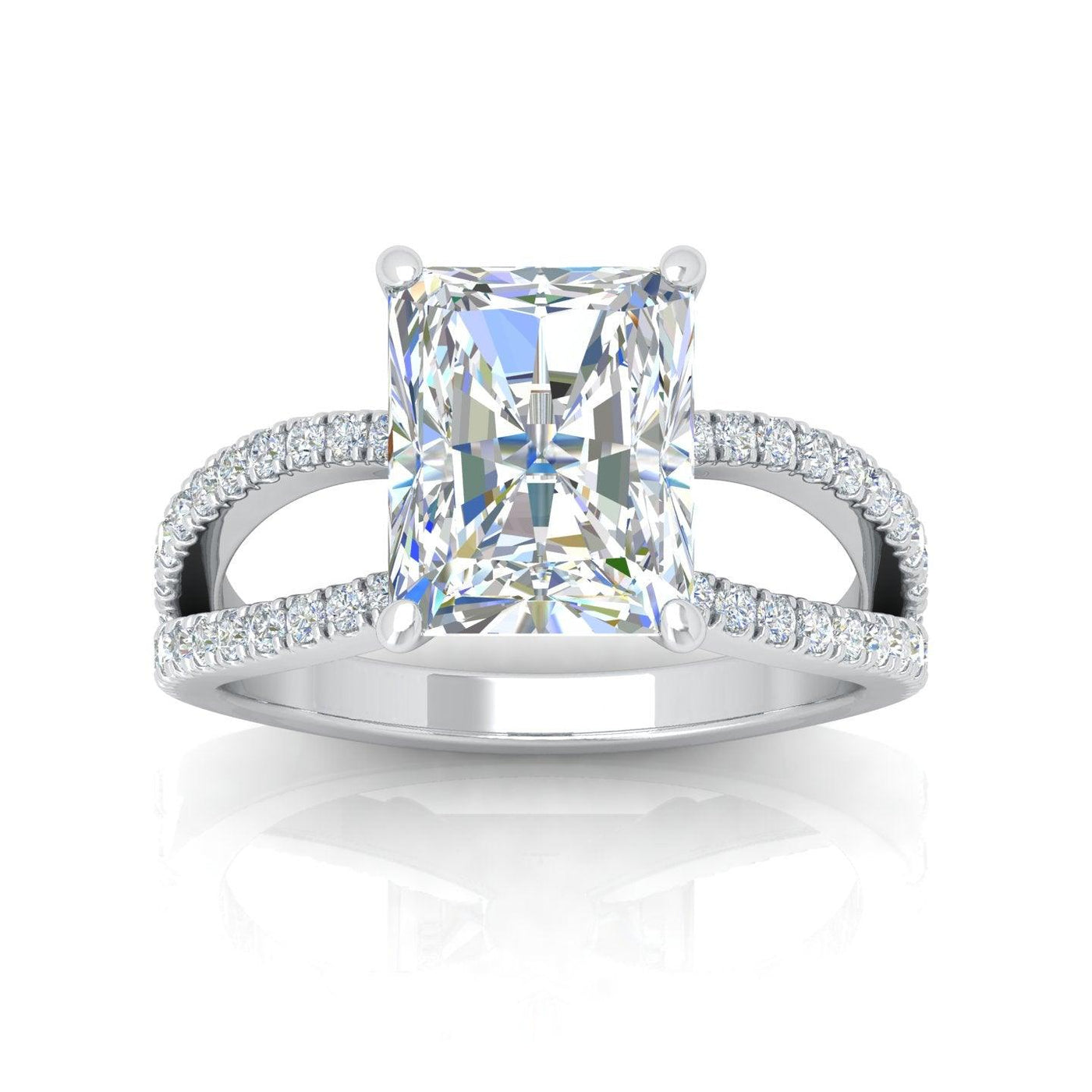 Radiant Diamond Split Shank Engagement Ring in 18k Gold / Platinum 3.50Ct