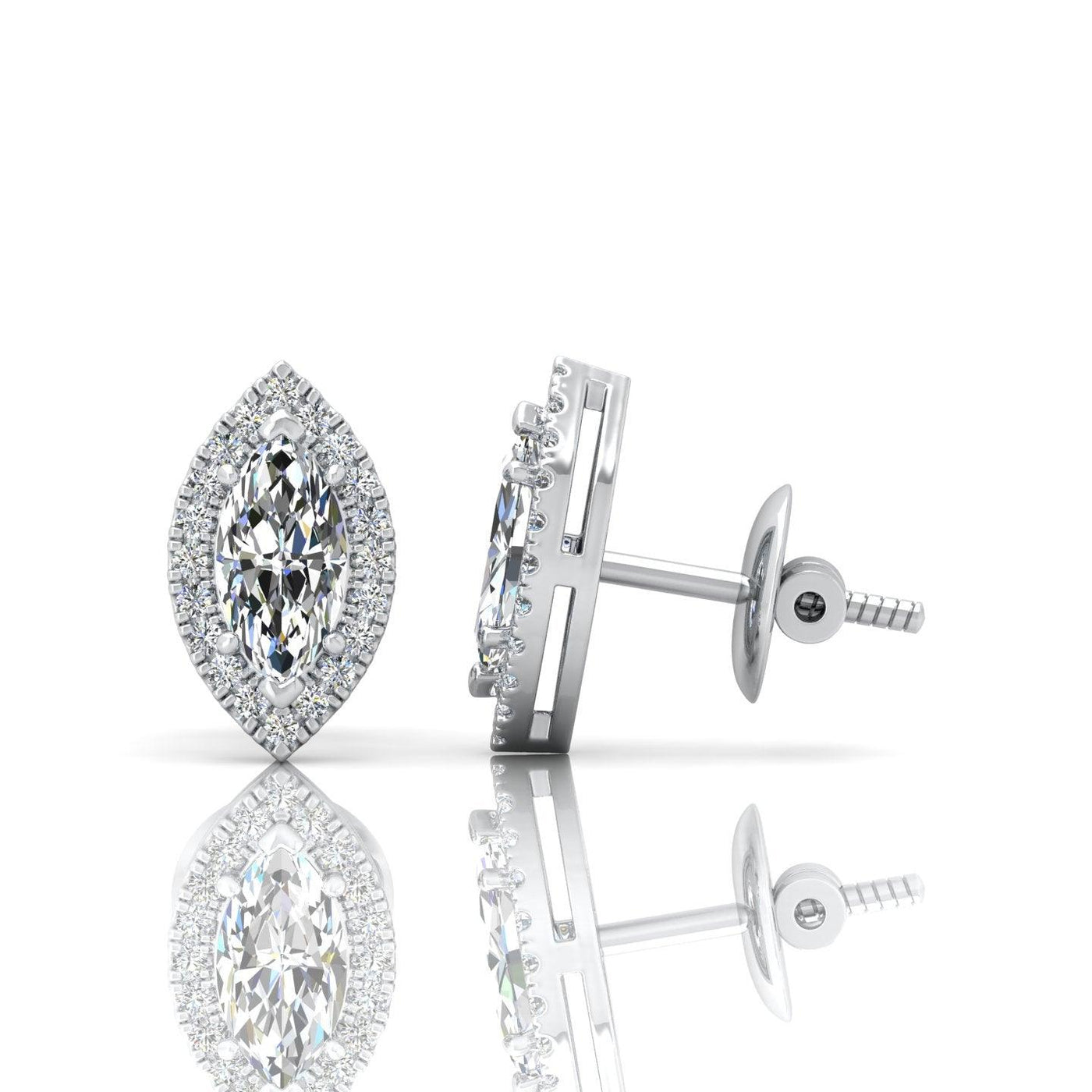 Marquise Shape Diamond Halo Earrings, 18k White Gold