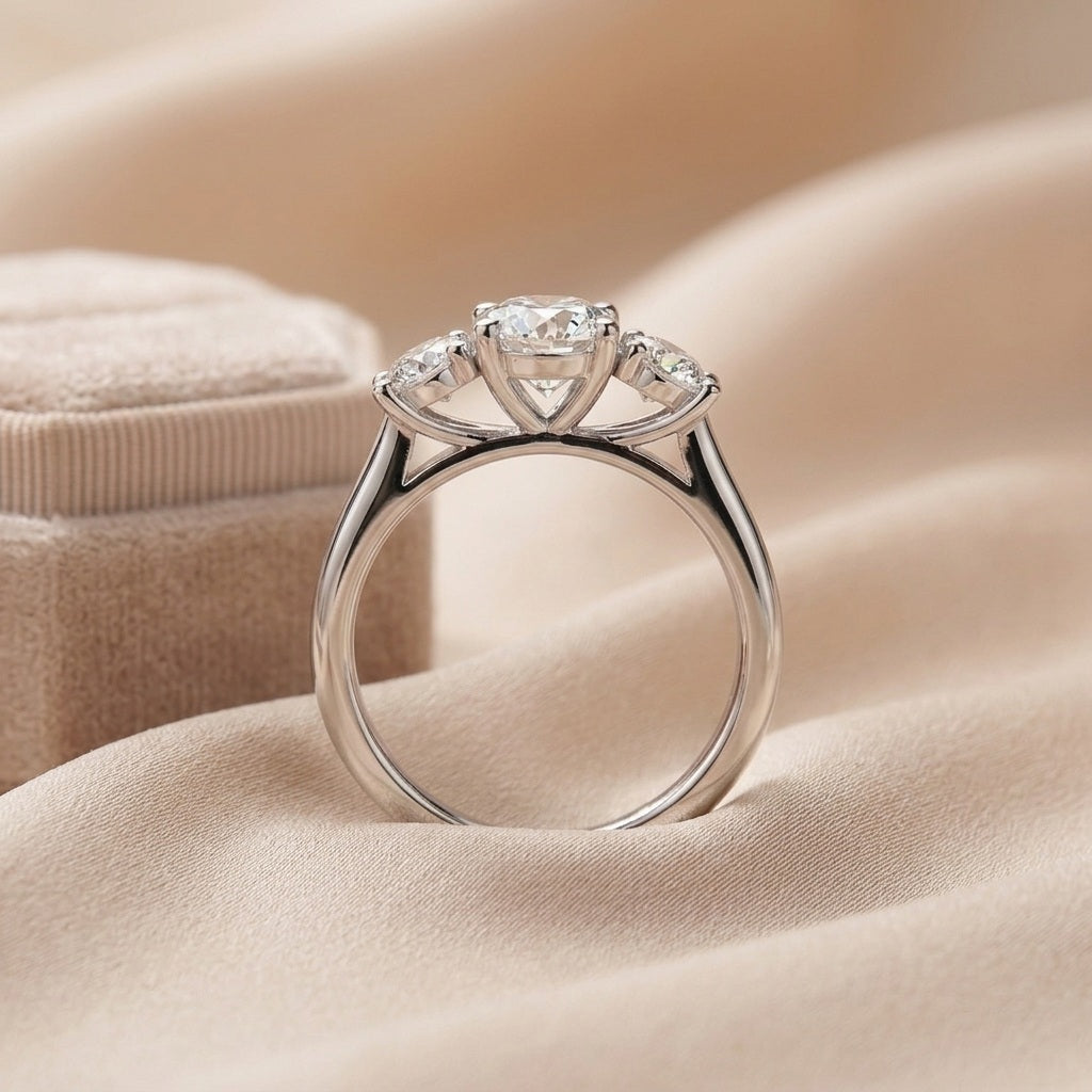 IGI Certified 3.00 Carat Oval & Round Lab Diamond Trilogy Ring - E/VS