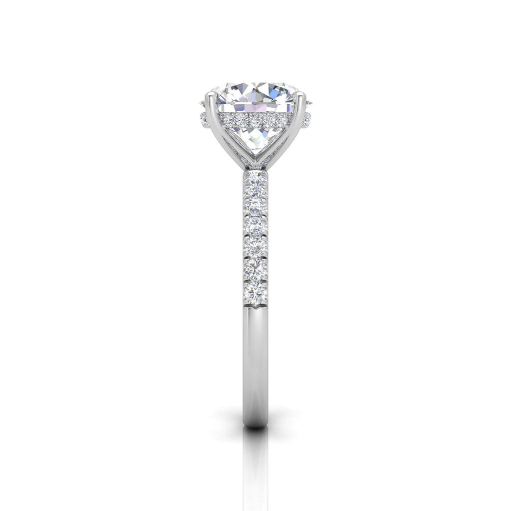 Classic Hidden Halo Pave Set Engagement Ring - Round