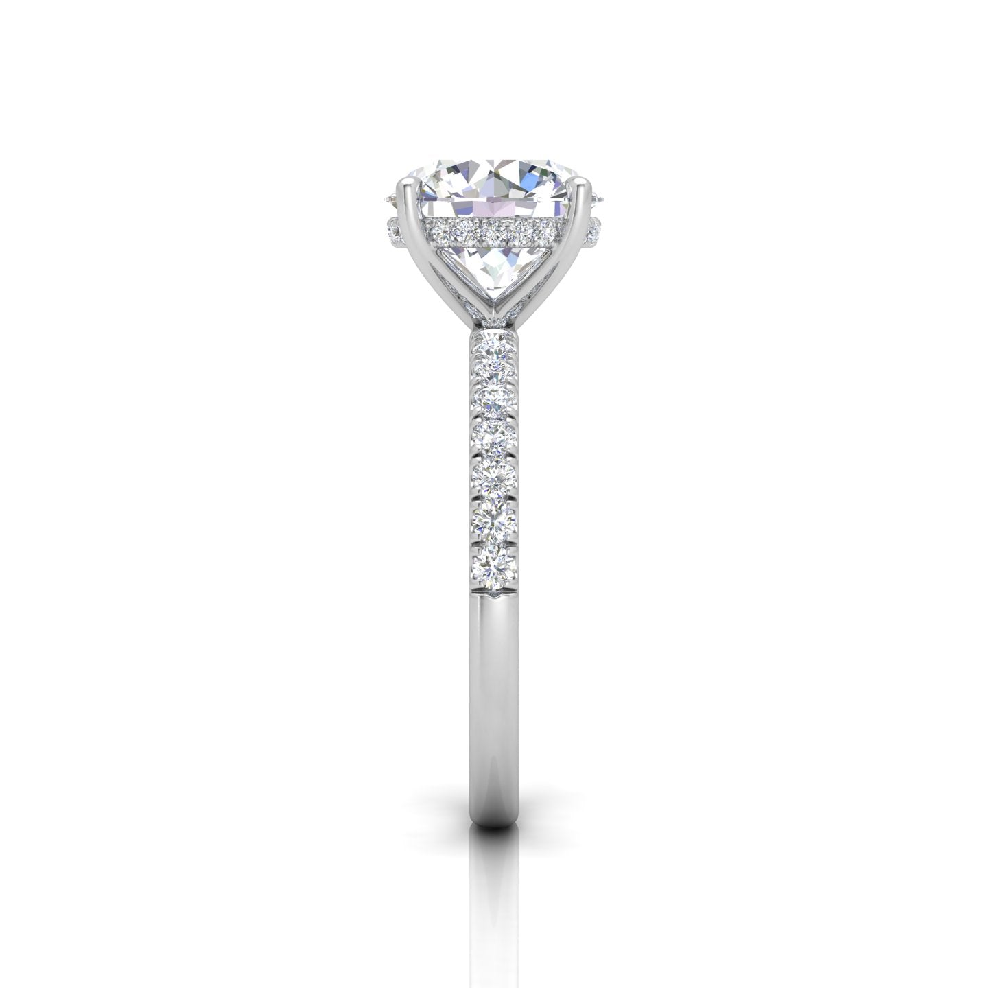 Classic Hidden Halo Pave Set Engagement Ring - Round