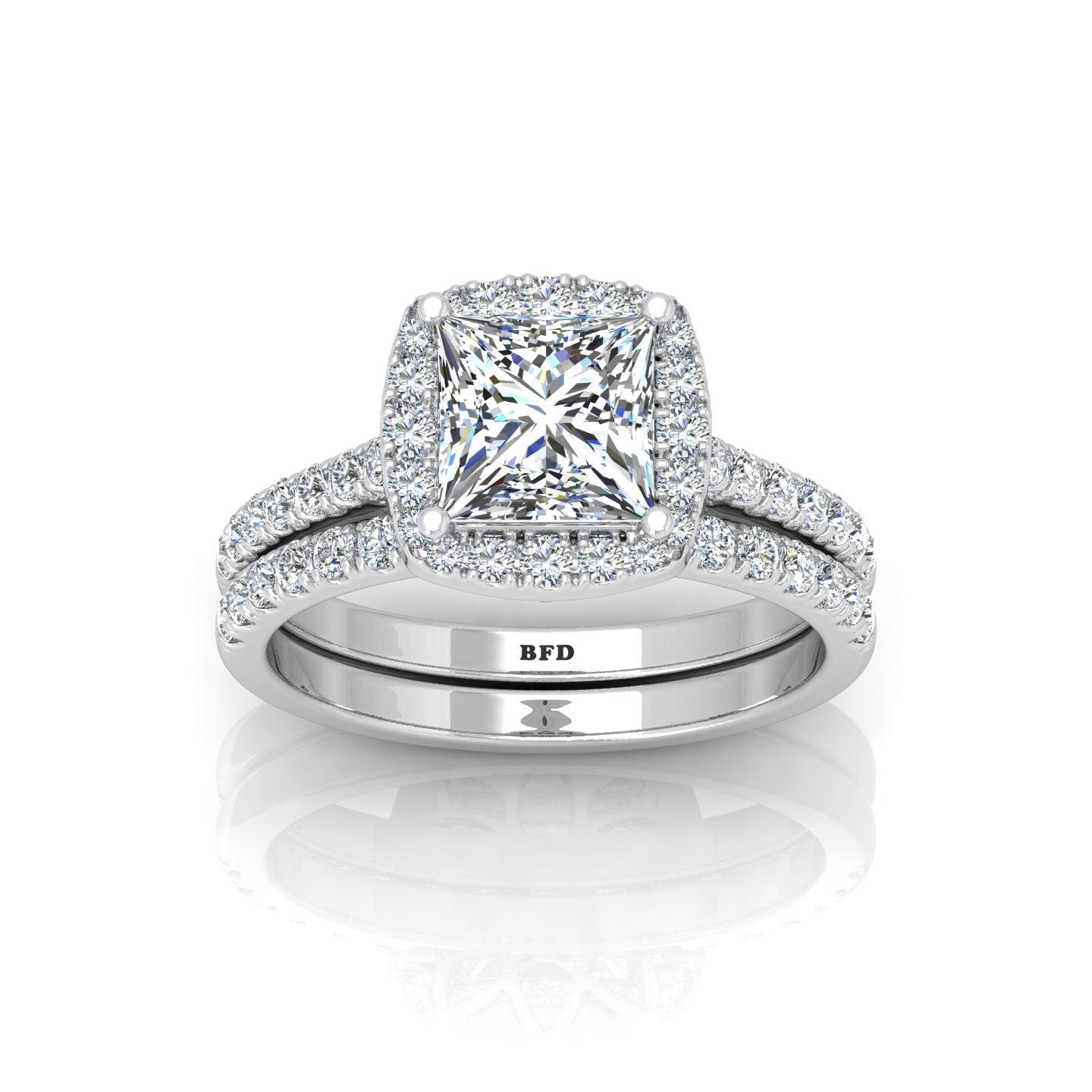 Certified Princess Diamond Halo Engagement Ring With Matching Band 2.00Carat