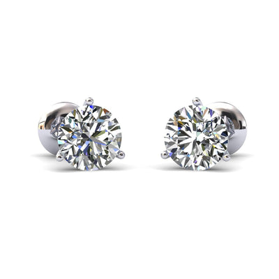 Certified D/VS 2.00Ct Martini Style Round Diamond Stud Earrings in 18k Gold