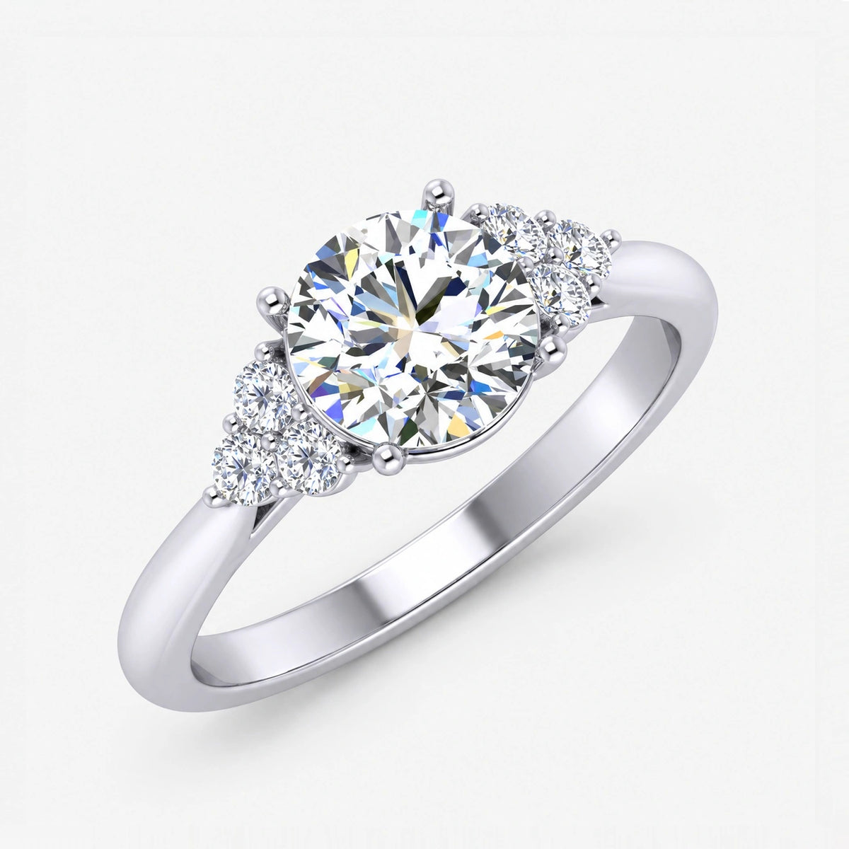 IGI Certified Lab Grown Round Brilliant Cut Diamond Engagement Ring with Side Cluster Stones in Gold & Platinum – 1–5Ct