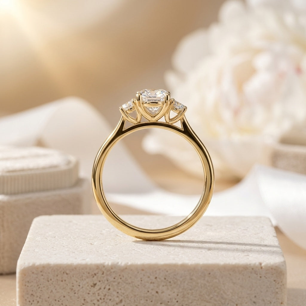 IGI Certified Oval Lab Grown Diamond Three Stone Engagement Ring - E/VS