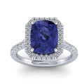 AAA 3.30 Ct Tanzanite Long Cushion & D/VS 0.52 Ct Diamond Halo Ring In Platinum